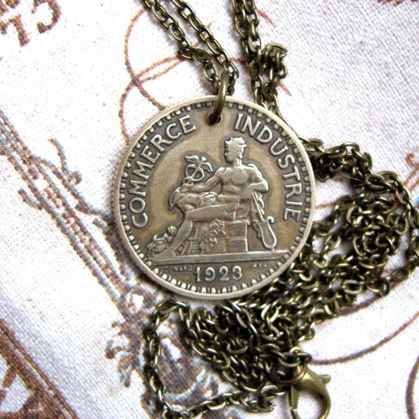 Mercury necklace - Greek mythology coin - Hermes Roman God - Antique France 2 francs