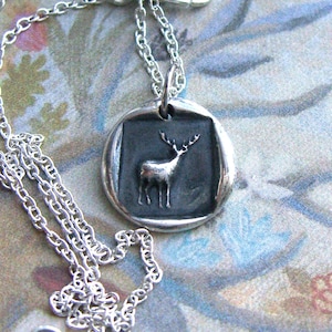 Silver deer necklace - Stag wax seal pendant - Gift for man or woman