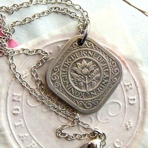 Netherlands necklace - Antique Dutch 5 cents coin - Orange blossom - Queen Wilhelmina