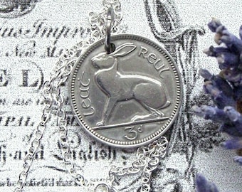 Irish Lucky Rabbit Coin Pendant Necklace - Repurposed Vintage Eire ...