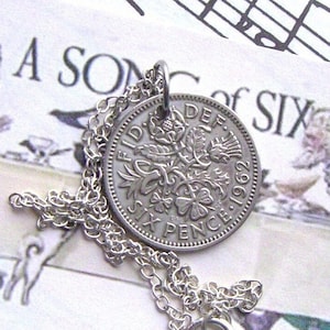 1960&#39;s Sixpence necklace - Vintage UK Queen Elizabeth II coin