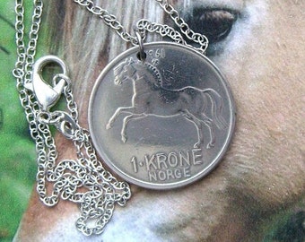 Norwegian Fjord horse necklace - Vintage Norway coin - Norse jewellery