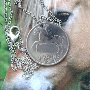 Norwegian Fjord horse necklace - Vintage Norway coin - Norse jewellery