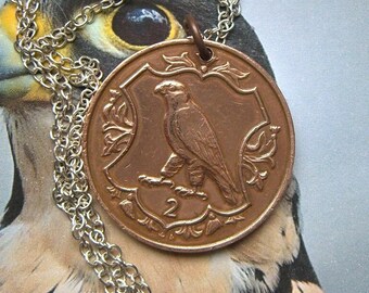 Peregrine Falcon necklace - Vintage coin - Isle of Man - Falconry gift