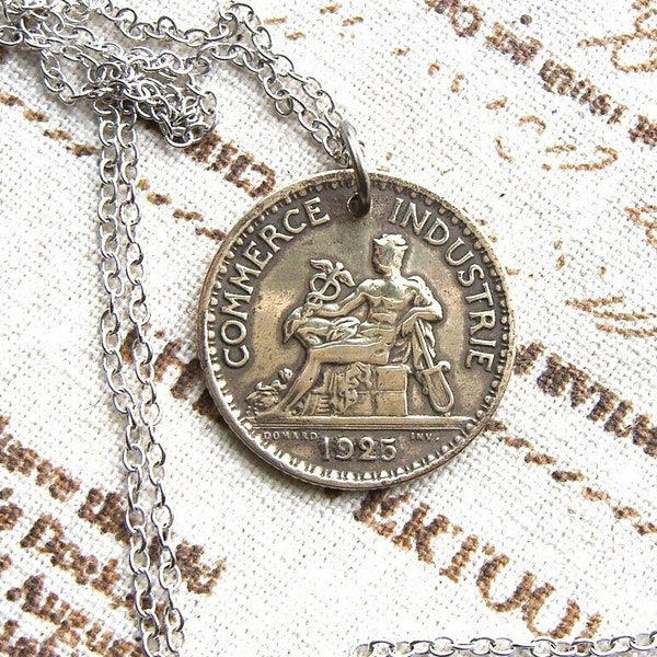Mercury necklace - Roman god - Greek mythology Hermes - Antique French coin - 1 franc