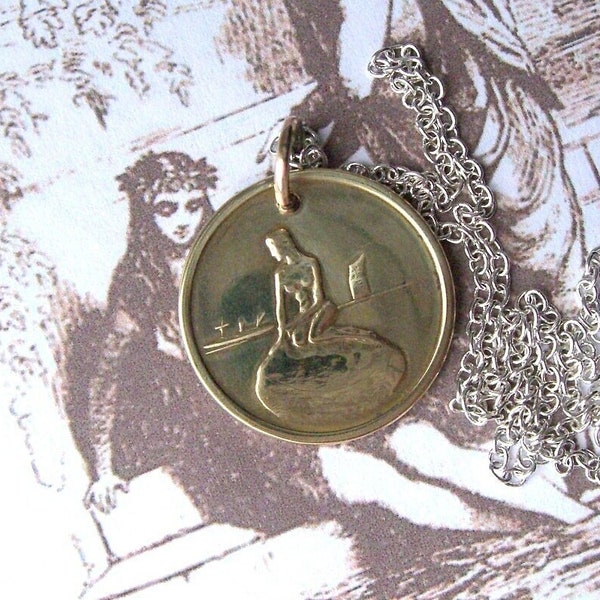 Denmark Little Mermaid necklace - Copenhagen transport token - Danish Fairy tale