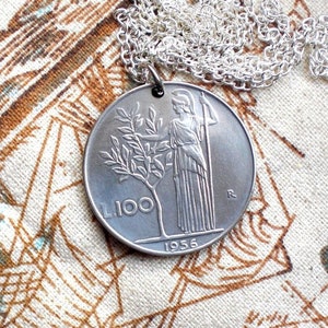 Minerva necklace - Roman mythology - Greek Goddess Athena - Vintage Italy coin