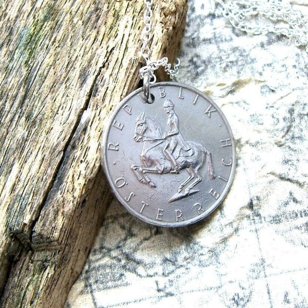 Lipizzaner horse necklace - Vintage Silver Austria coin - Dressage