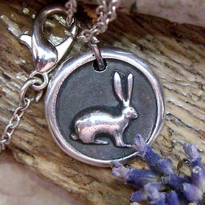 Pure Silver hare necklace - Wax seal pendant - Rabbit gift
