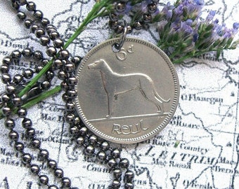 Irish wolfhound necklace - Dog lover gift - Vintage Irish coin