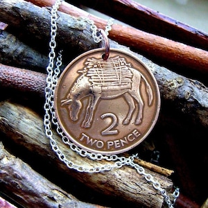 Donkey necklace - Saint Helena coin - Ascension Islands - Tristan da Cunha