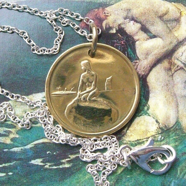 Denmark Little Mermaid necklace - Copenhagen transport token - Danish Fairy tale