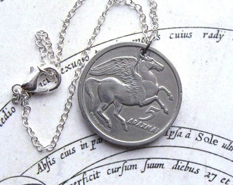 Greek mythology Pegasus necklace - Winged horse - 1973 coin