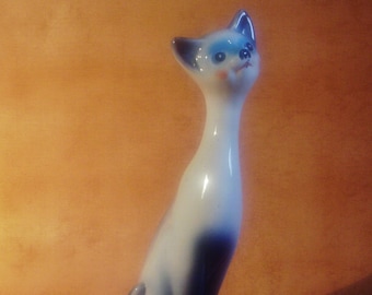 1960s Tall Ceramic Siamese Cat - Hand Painted Japanese Figurine