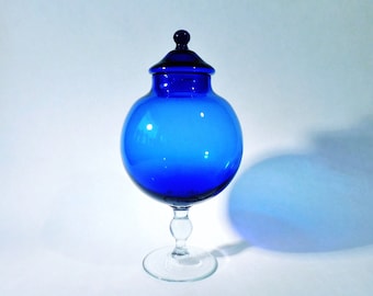 Cobalt Blue Apothecary Glass Jar - 1960s Empoli Art Glass