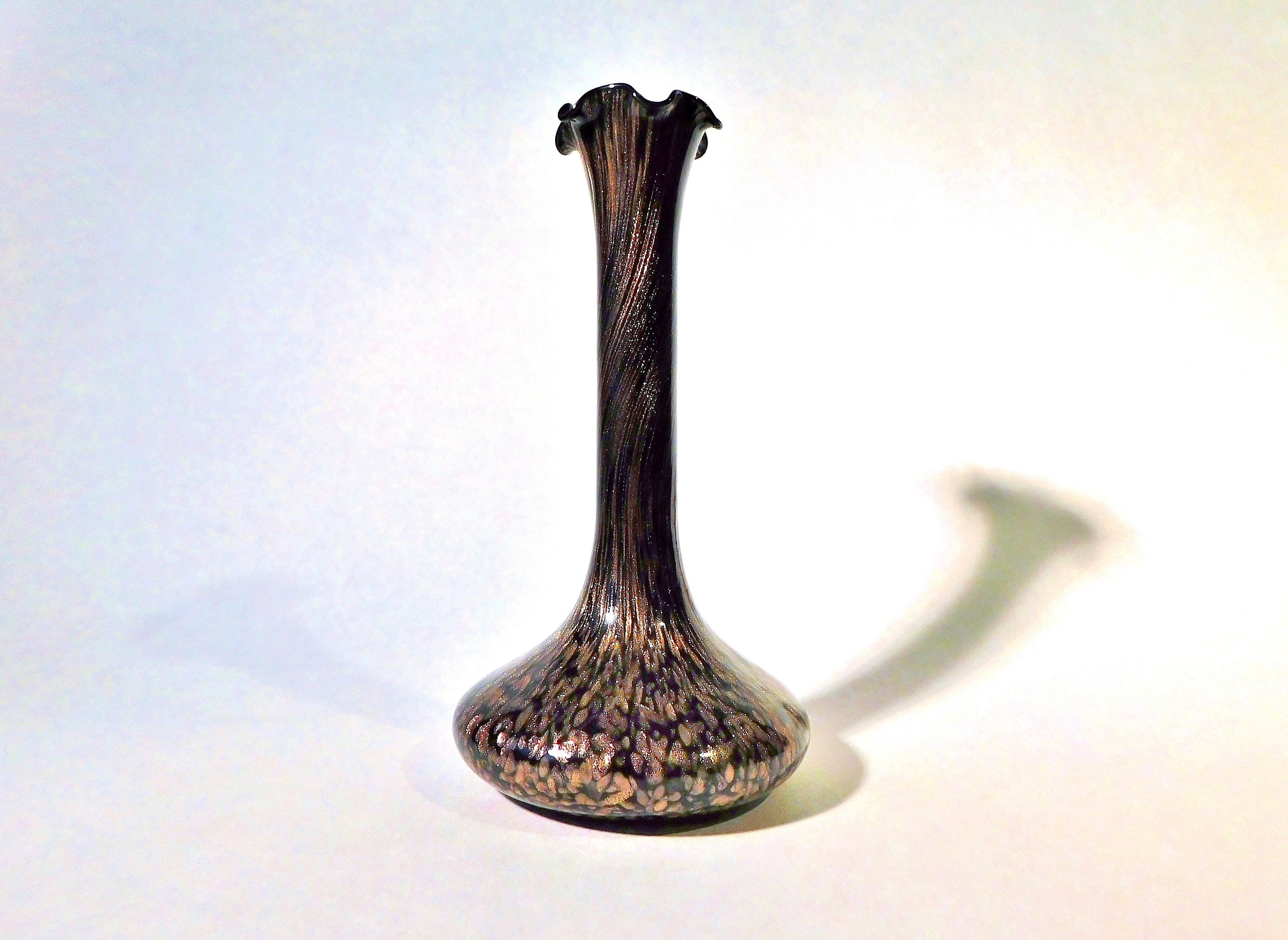 1960s Nason Black Glass Copper Aventurine Vase