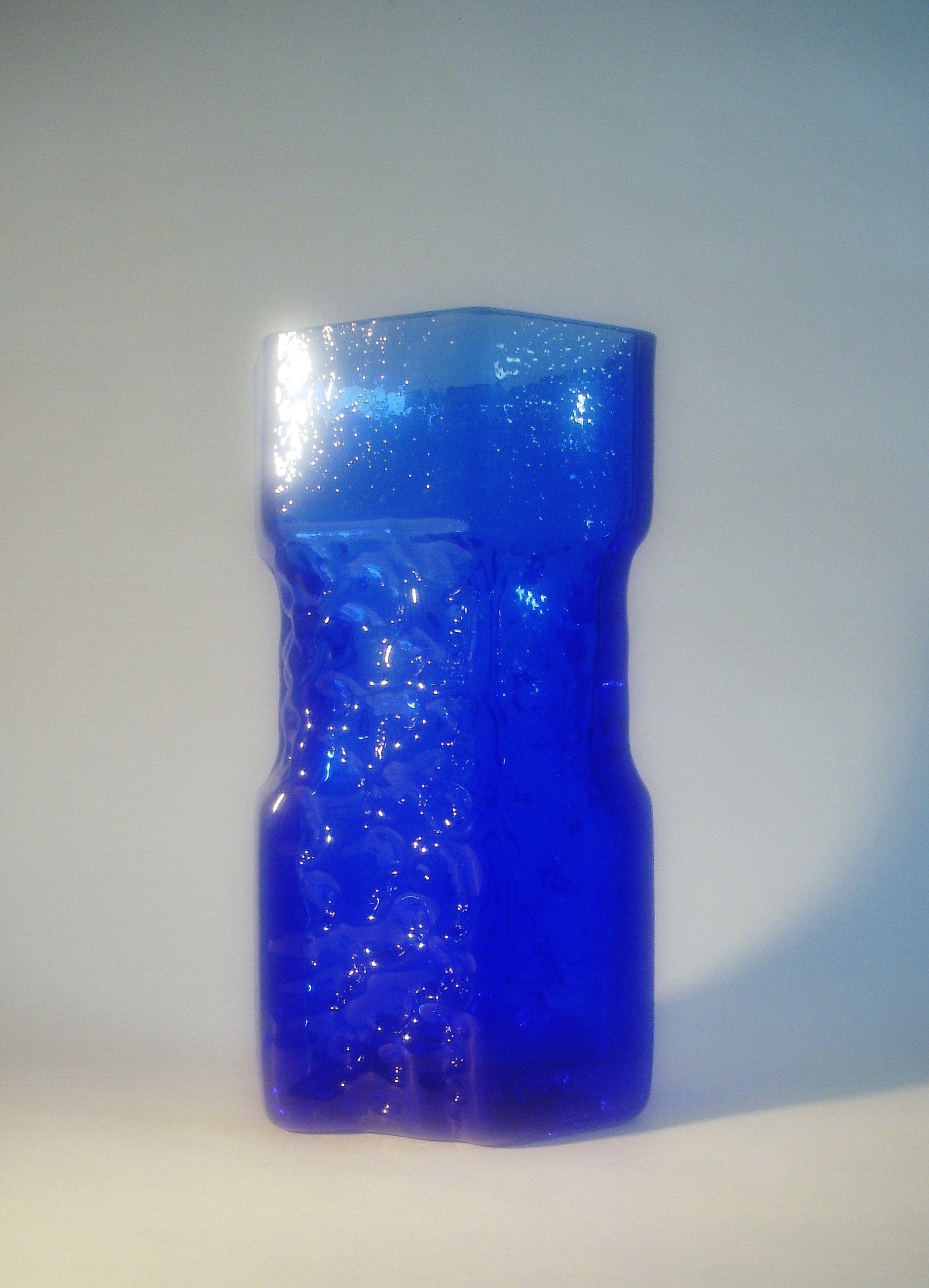 1960s Scandinavian Style Blue Glass Vase - Hexagonal Shape