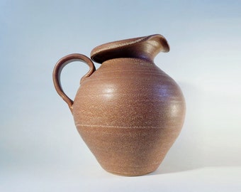 1980s Ceramic Stoneware Handled Vase in Mottled Salmon Pink Glaze - Dutch Studio Pottery