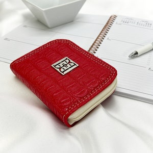 Cartera de cocodrilo sintética roja, cartera vegana, cartera pequeña para mujer
