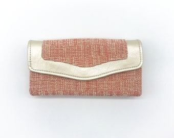 Cartera linda, cartera rosa coral, cartera de embrague de acordeón