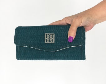 Cartera de embrague de color verde azulado oscuro, cartera linda, cartera vegana