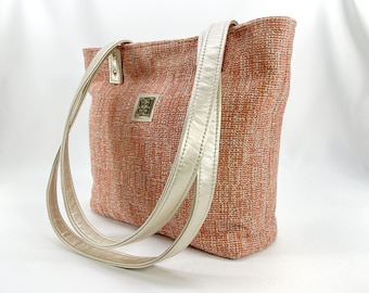 Damen Umhängetasche, korallenrosa Handtasche, Polsterstofftasche