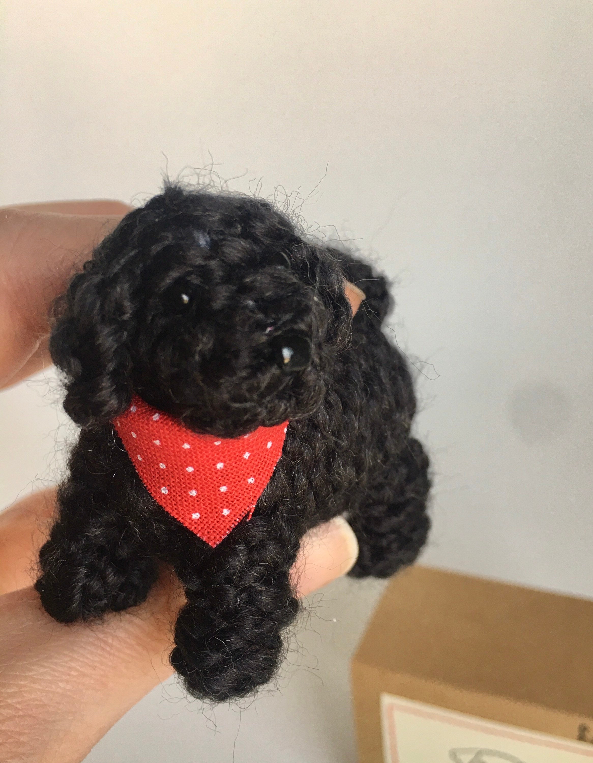 Little black poodle hand knit toy and ornament comes in Etsy