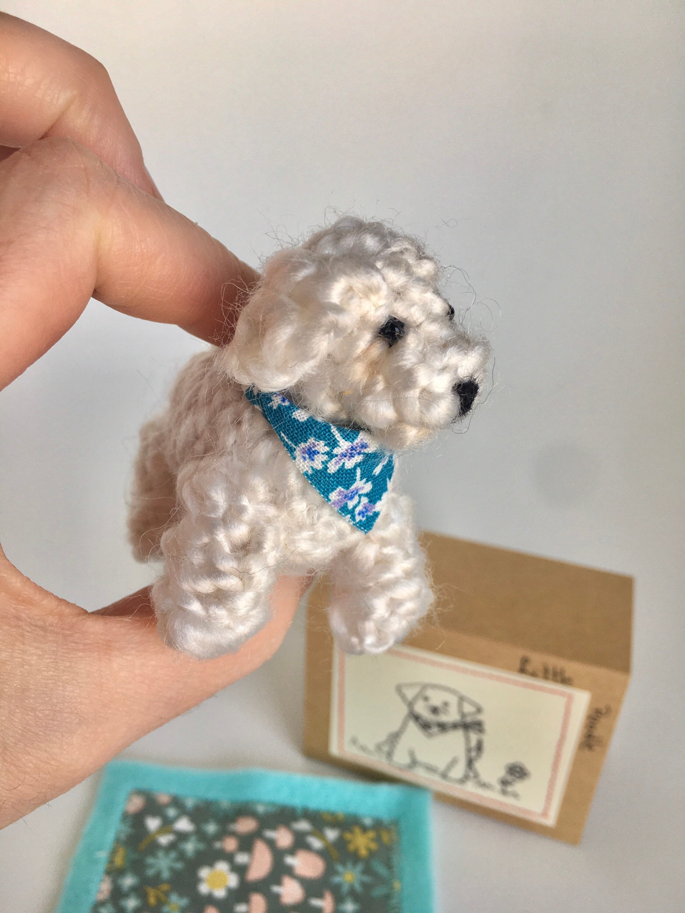 Little white poodle, hand knitted toy and ornament.