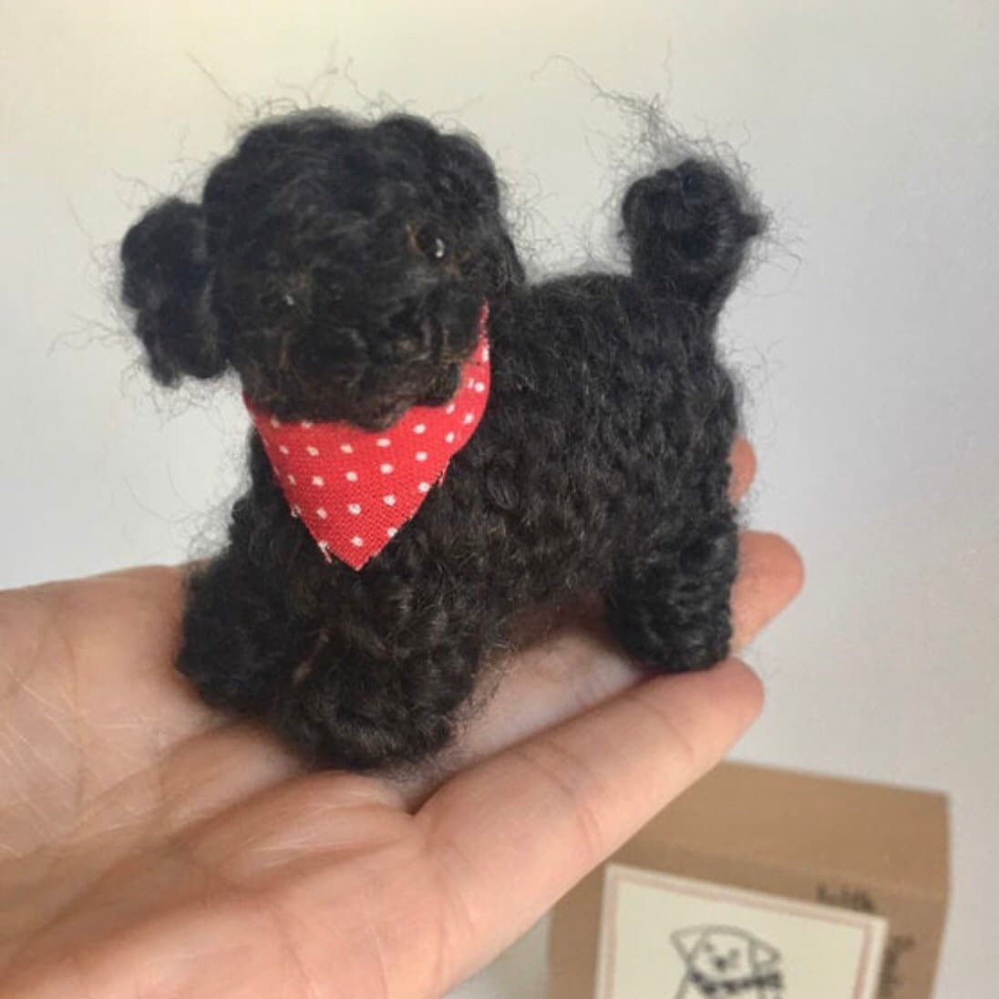 Little black poodle, hand knit toy and ornament, comes in adorable li…