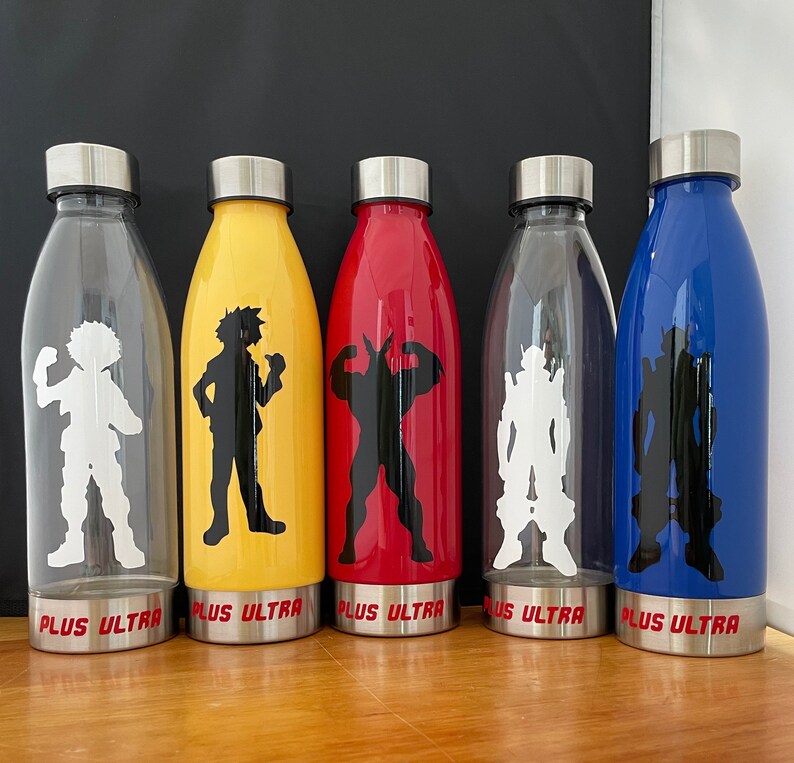 MHA Water Bottle With Silhouette of One of the Show's Main Etsy