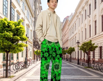 St Patrick's Day Bright Green Shamrocks All-over print unisex wide-leg pants pajamas