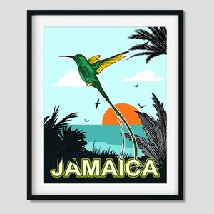 Jamaika Wandkunst Vintage Flagge Doktor Vogel Humming Bird Jamaikanisch Druckbare Wandkunst Digital Download Bild Datei