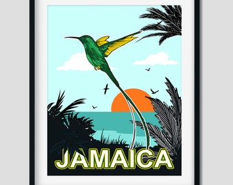 Jamaica Wall Art Vintage Flag Doctor Bird Humming Bird Jamaican Printable Wall Art Digital Download Image File