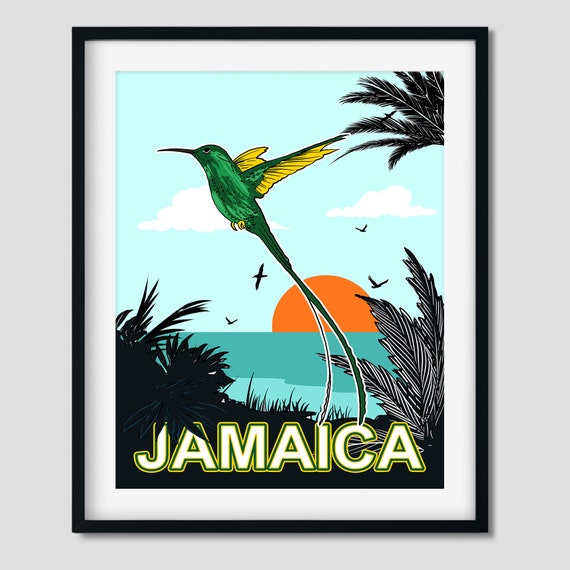 Jamaica Wall Art Vintage Flag Doctor Bird Humming Bird Etsy