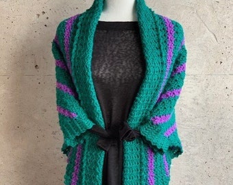 shawl shrug wrap with arm hole womens small green and mulberry striped