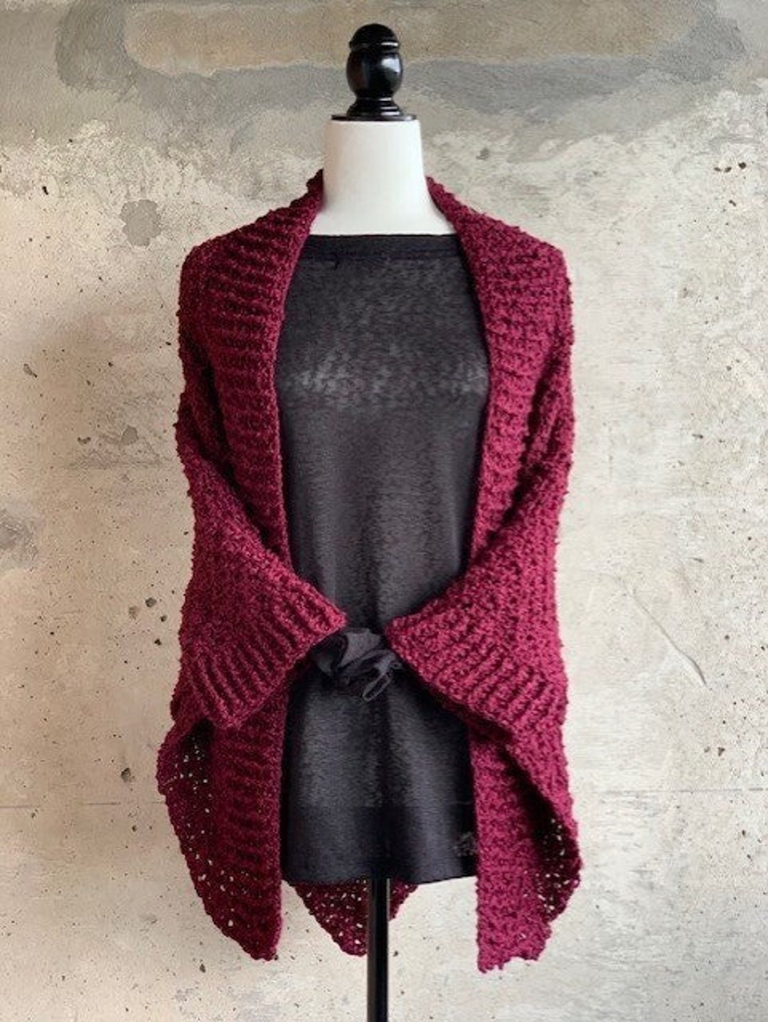 Shawl Shrug Wrap With Arm Hole Womens Medium Dark Wine Burgundy Crochet