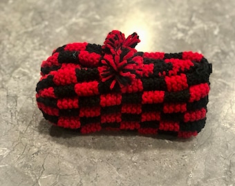 Hand Knitted Slippers in Red & Black Checkerboard Slippers