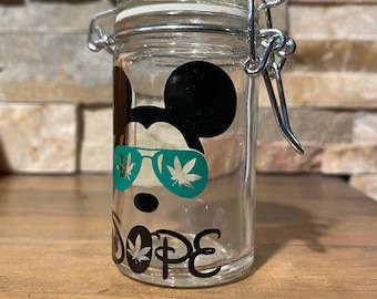 Stash jar/ stache Mickey Dope /air tight and smell proof container/ to go stash jar/ purse stash jar/custom 420/ herb jar.