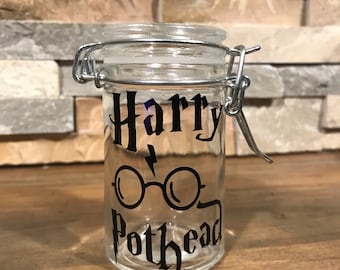 Stash jar/ stache Harry pothead air tight and smell proof container/ to go stash jar/ purse stash jar/custom 420/ herb jar