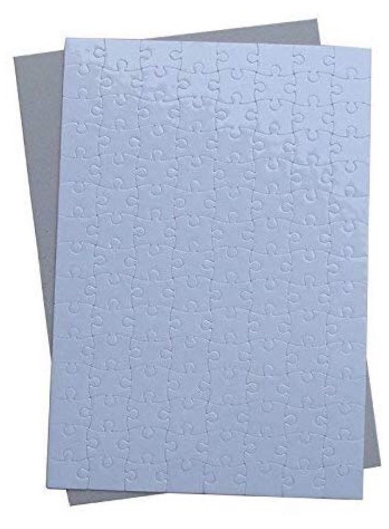 May include: A light blue jigsaw puzzle with interlocking pieces, resting on a gray backing. The puzzle is a solid color, and the pieces are clearly defined. The image is a top-down view of the puzzle.