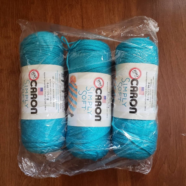 Caron Simply Soft Yarn Blue Mint 3 Packs All Same Dye Lot