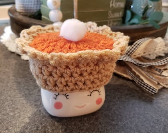 Marshmallow Mug Hat Topper Pumpkin Pie Crochet Ready to Ship