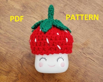Marshmallow Mug Strawberry Hat Topper Crochet Pattern