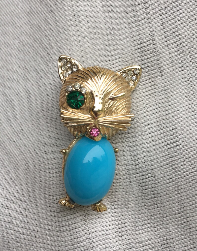 Rare Ciner Unsigned 1950's Jelly Belly Winking Cat Brooch Etsy