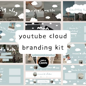 Plantillas de kit de marca de YouTube en la nube / Kit de marca para redes sociales / Descarga digital / Kit de marca de YouTube / Plantillas editables / Nubes