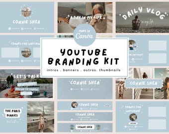 Blue YouTube Branding Kit Templates Small Business | Social Media Brand Kit  | Digital Download | Youtube Branding Kit  Editable Templates