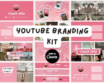 Pink YouTube Branding Kit Templates Small Business | Social Media Brand Kit  | Digital Download | Youtube Branding Kit  Editable Templates