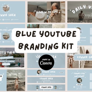 Blue YouTube Branding Kit Templates Small Business | Social Media Brand Kit  | Digital Download | Youtube Branding Kit  Editable Templates