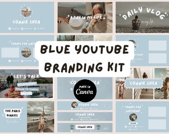Blue YouTube Branding Kit Templates Small Business | Social Media Brand Kit  | Digital Download | Youtube Branding Kit  Editable Templates