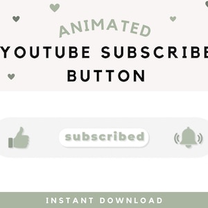 May include: Animated YouTube subscribe button graphic with a thumbs up, a bell icon, and the text "subscribed". The graphic is on a white background with a light green border.